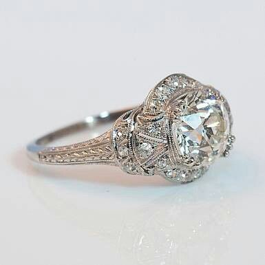Art Deco-Inspired Halo Crystal Ring with Filigree Band — main image