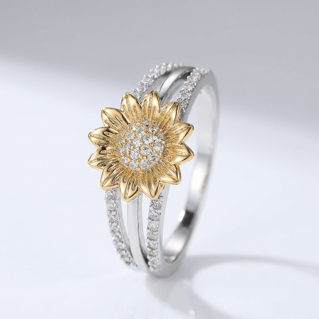 Sunflower Pavé Cocktail Ring with Two-Tone Split Shank