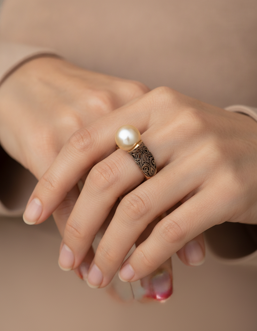inlaid imported artificial abs pearl ring - AI-generated lifestyle image