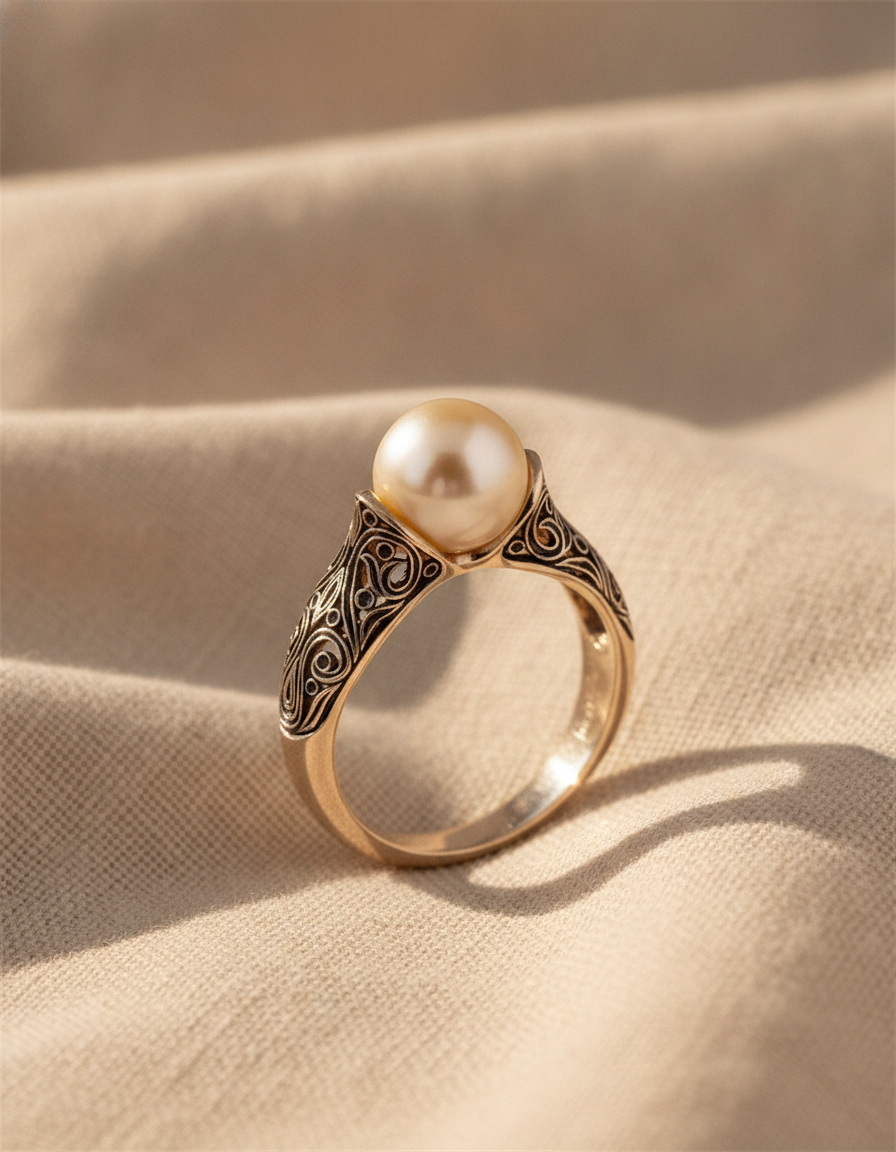 inlaid imported artificial abs pearl ring - AI-generated studio image