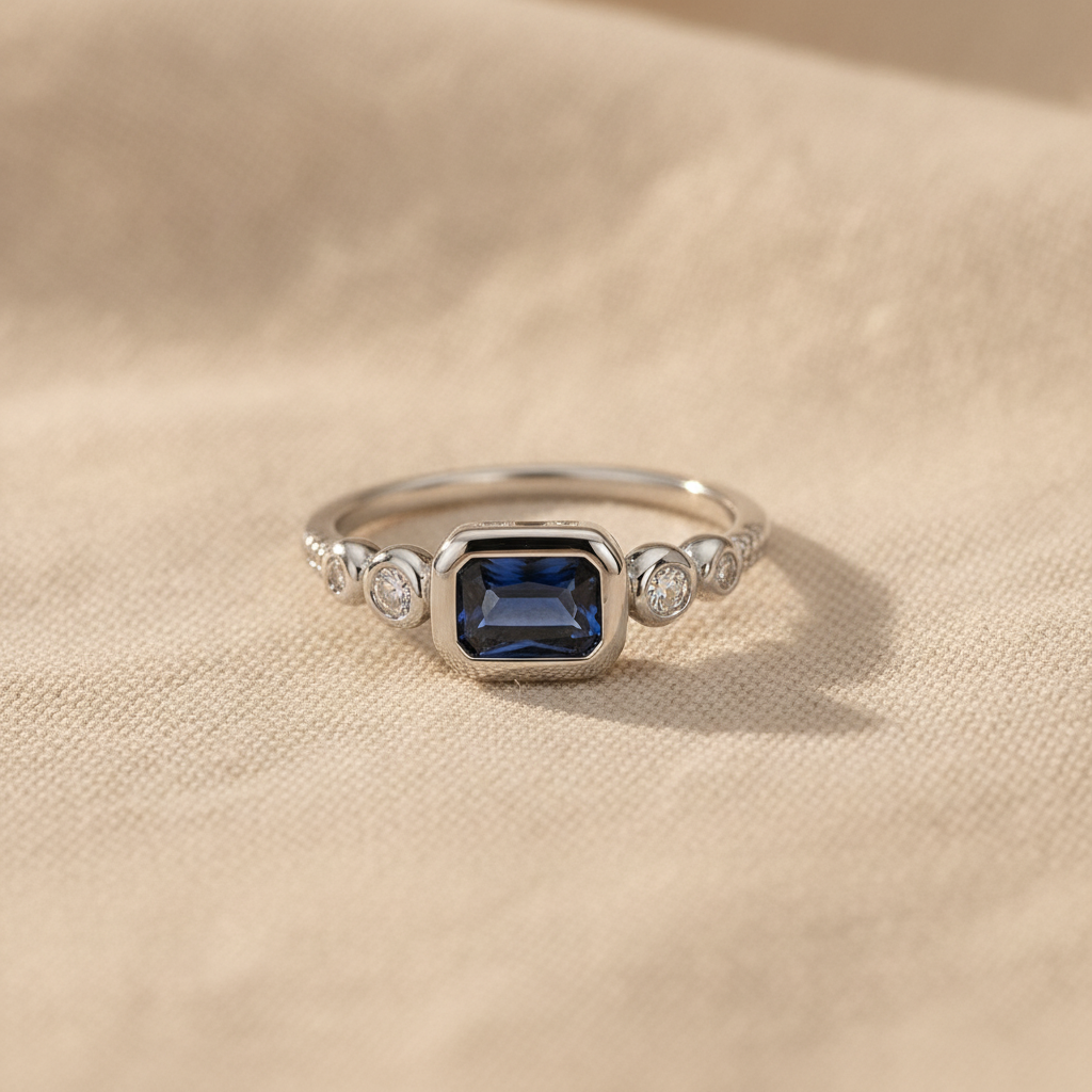 inlaid rectangular sapphire statement ring — studio