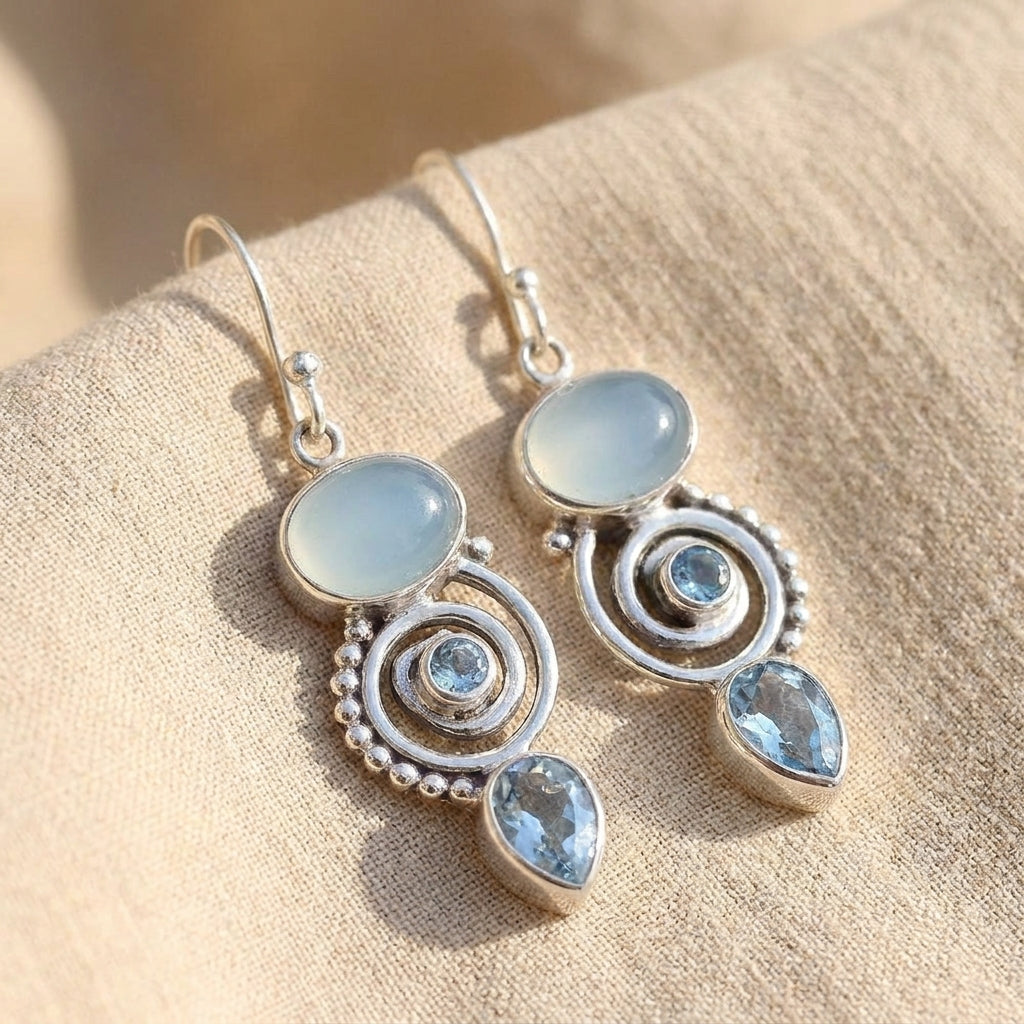 inlaid sea blue topaz earrings — studio
