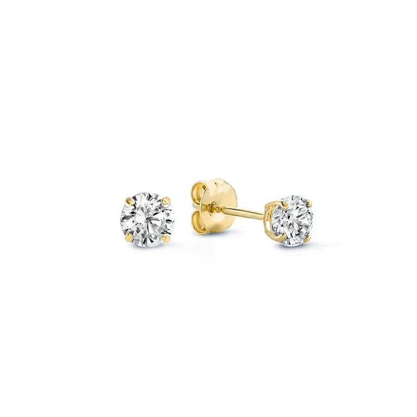 Round Clear Stone Stud Earrings in Gold, White Gold or Rose Gold — main image