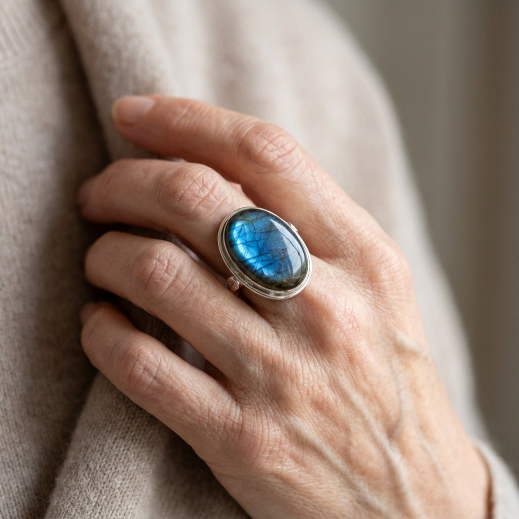 labradorite leaf ring sterling silver asr9328 — lifestyle
