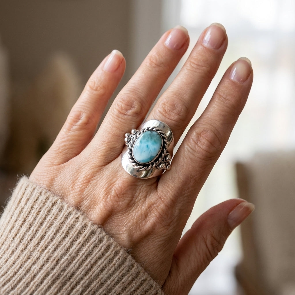 larimar sterling silver boho ring for women asr8851 — lifestyle