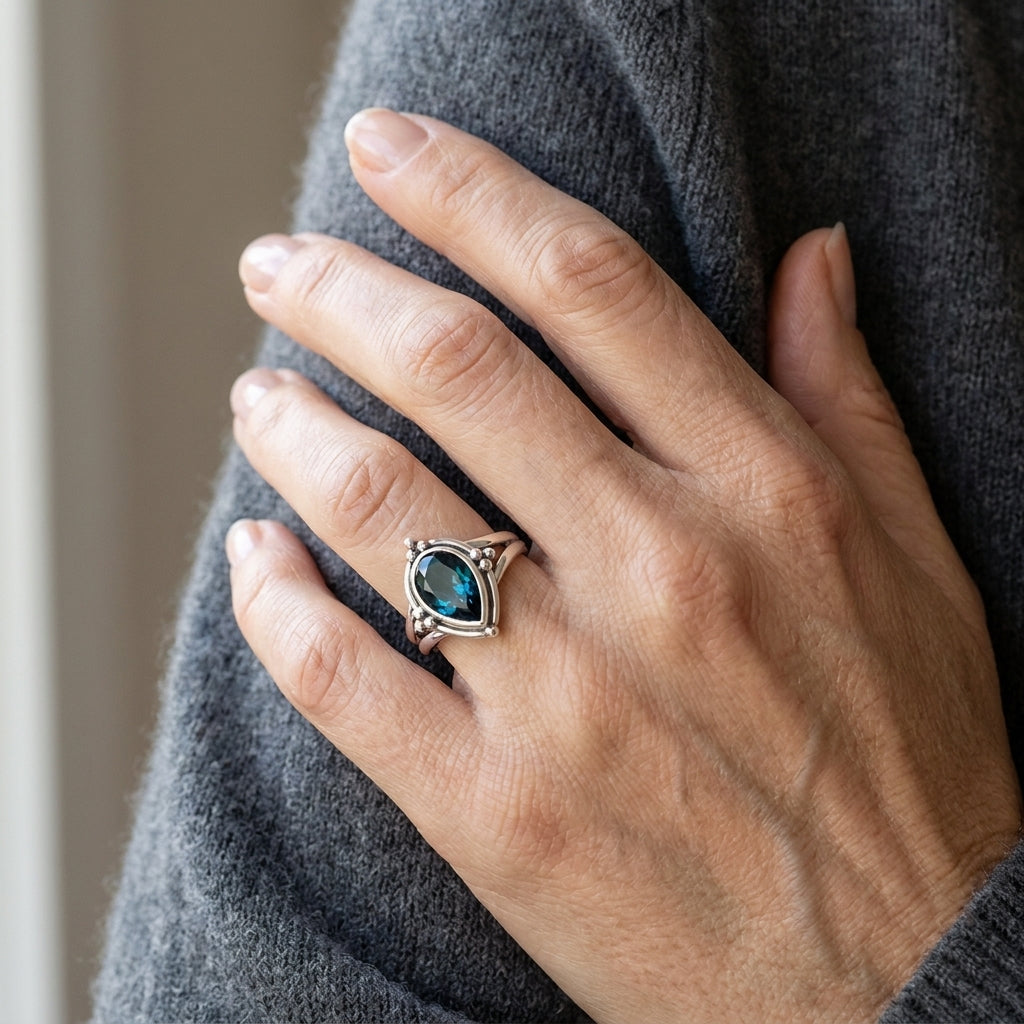 london blue topaz teardrop ring asr9719 — lifestyle