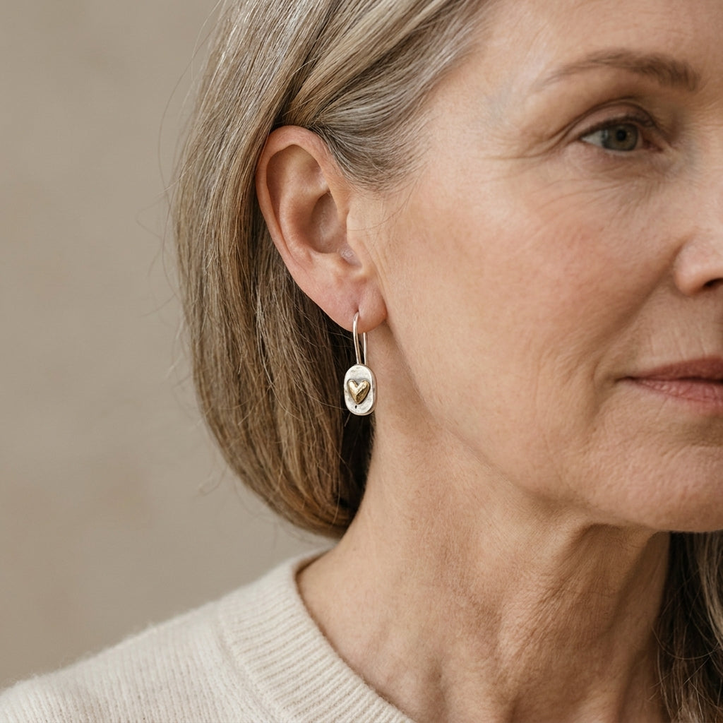 lustrous golden heart silver earrings — lifestyle