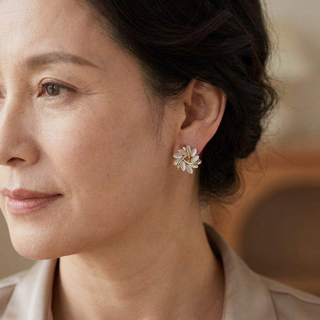 luxe white opal earrings — lifestyle