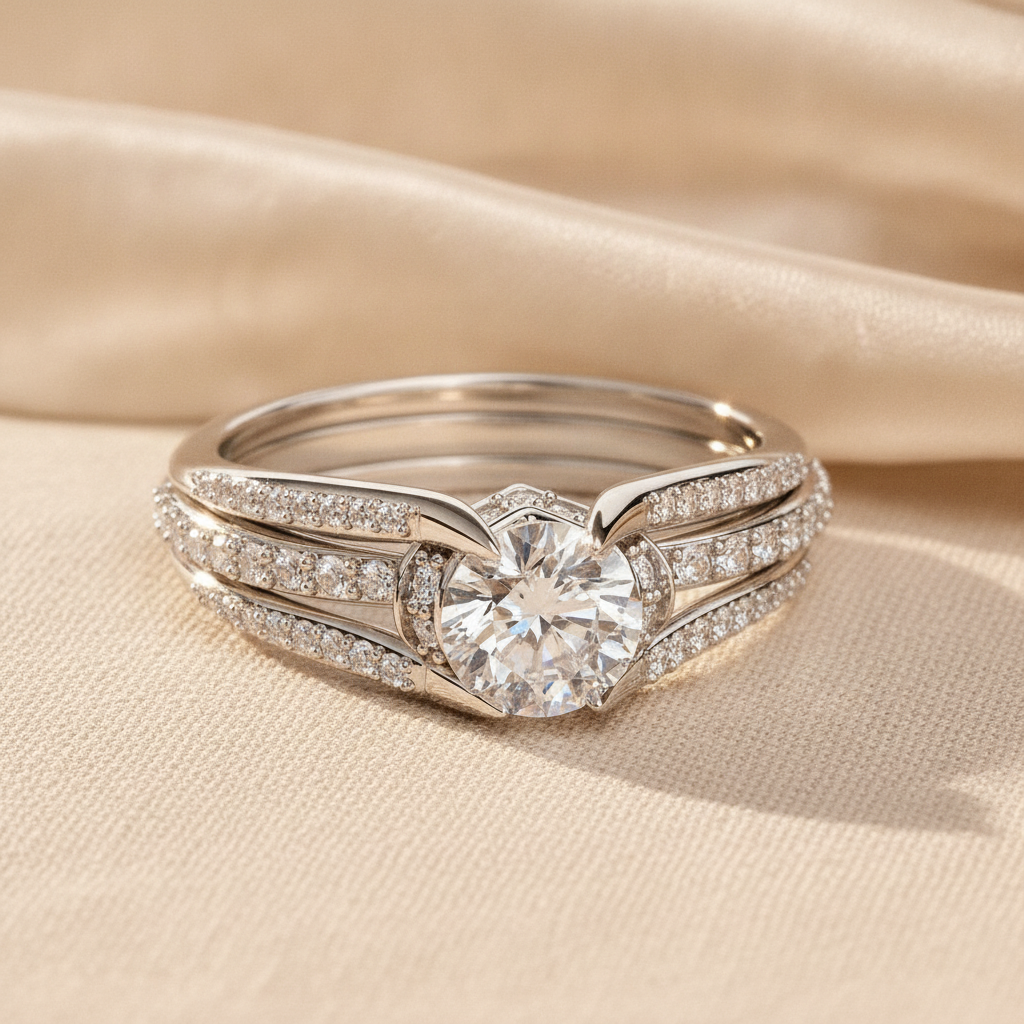 luxurious silvery plated wedding ring set with dazzling synthetic zirconia engagement ring perfect for weddings anniversaries and valentines day gifts — studio