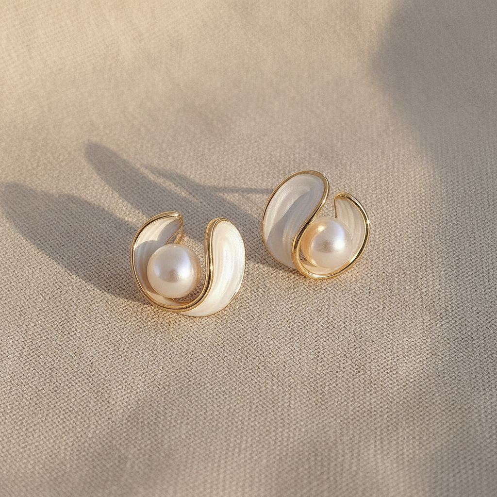 luxury white opal earrings with pearls in gold — studio