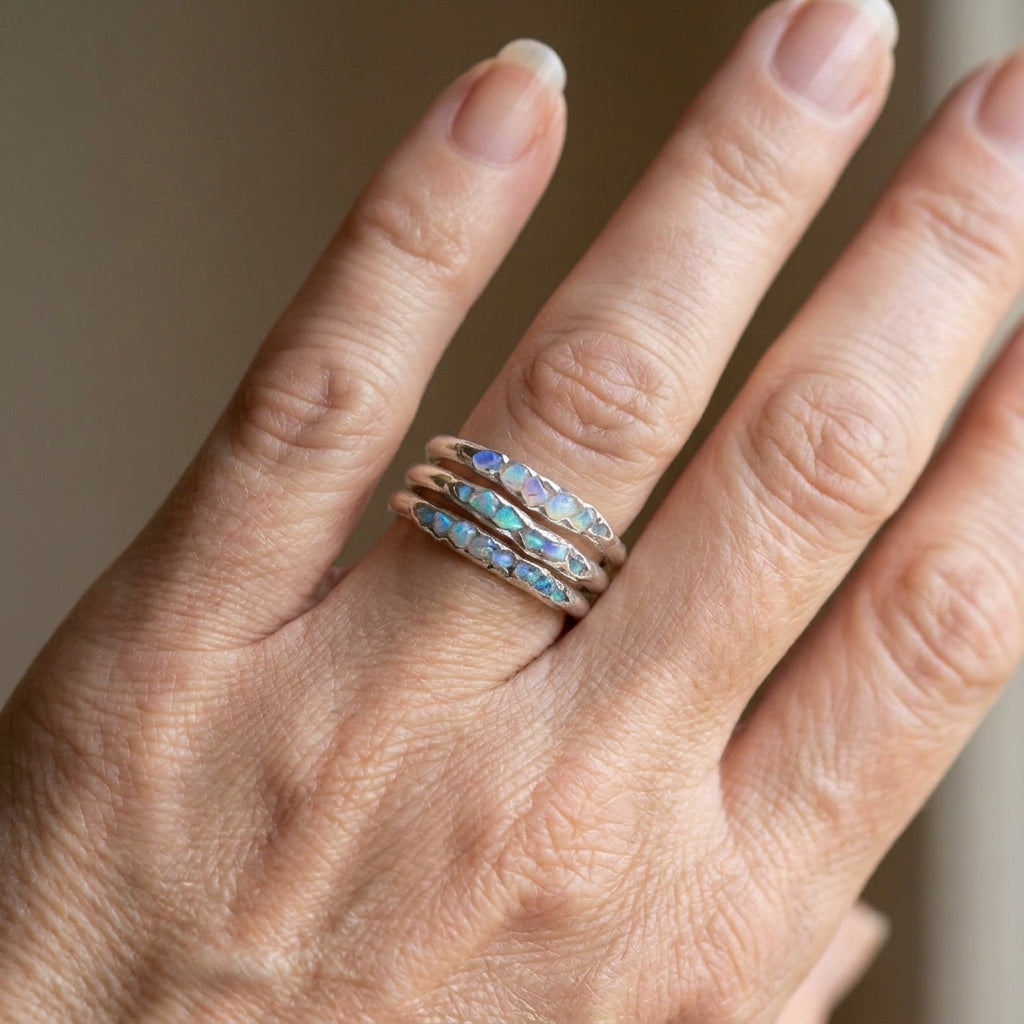 mabel vintage layered blue stones silver ring — lifestyle
