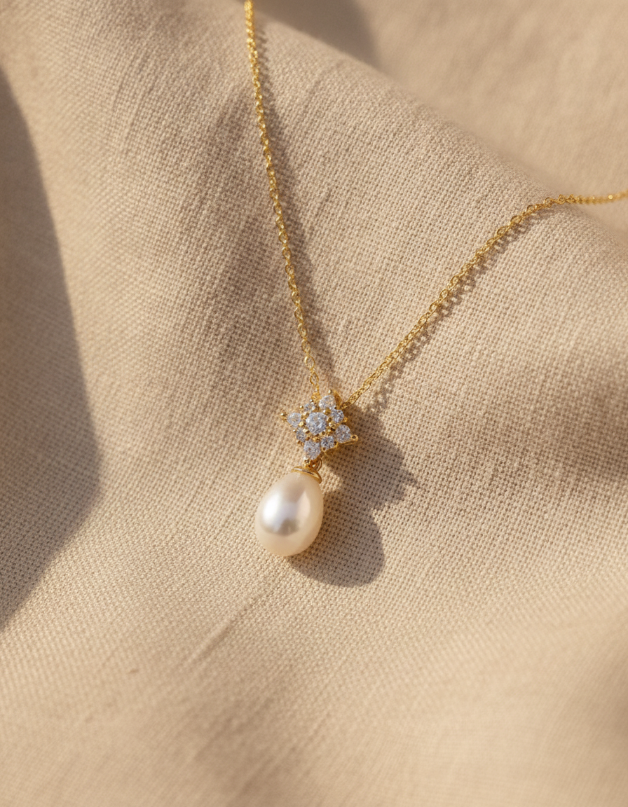 natural freshwater pearl drop shaped pearl necklace - AI-generated studio image