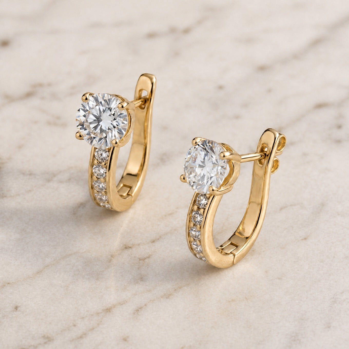 Cubic Zirconia Huggie Hoop Earrings with Pavé Band in Gold Tone