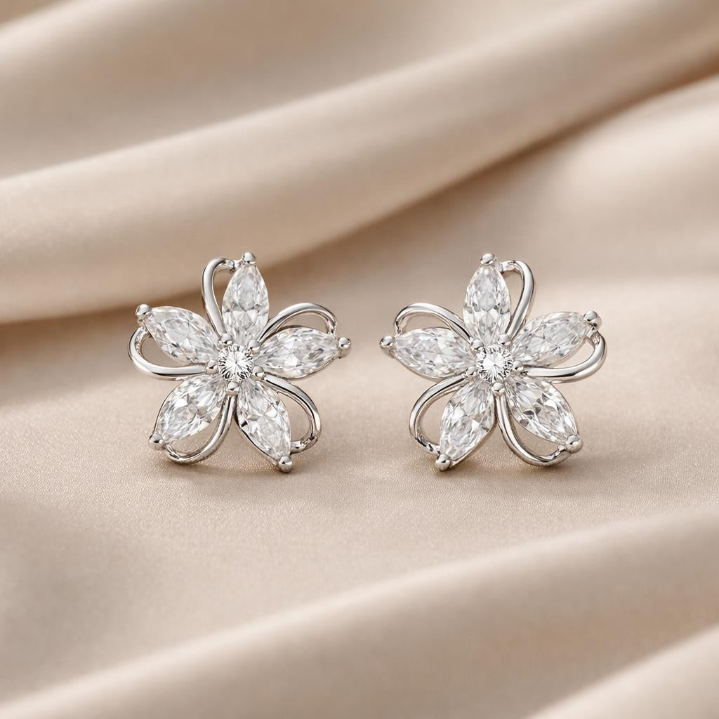 Petal Mosaic Cubic Zirconia Stud Earrings in Gold-Plated Copper — main image