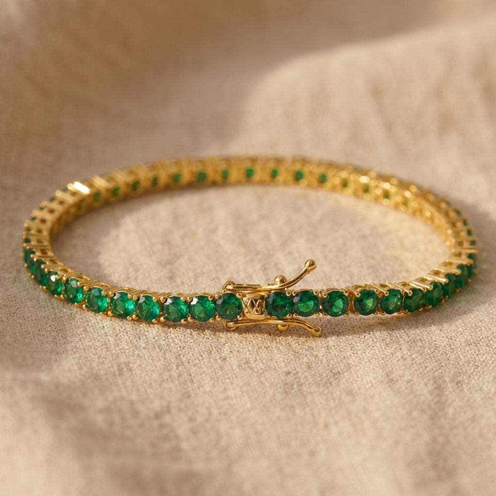 Emerald Tennis Bracelet with Gold-Tone Box Clasp