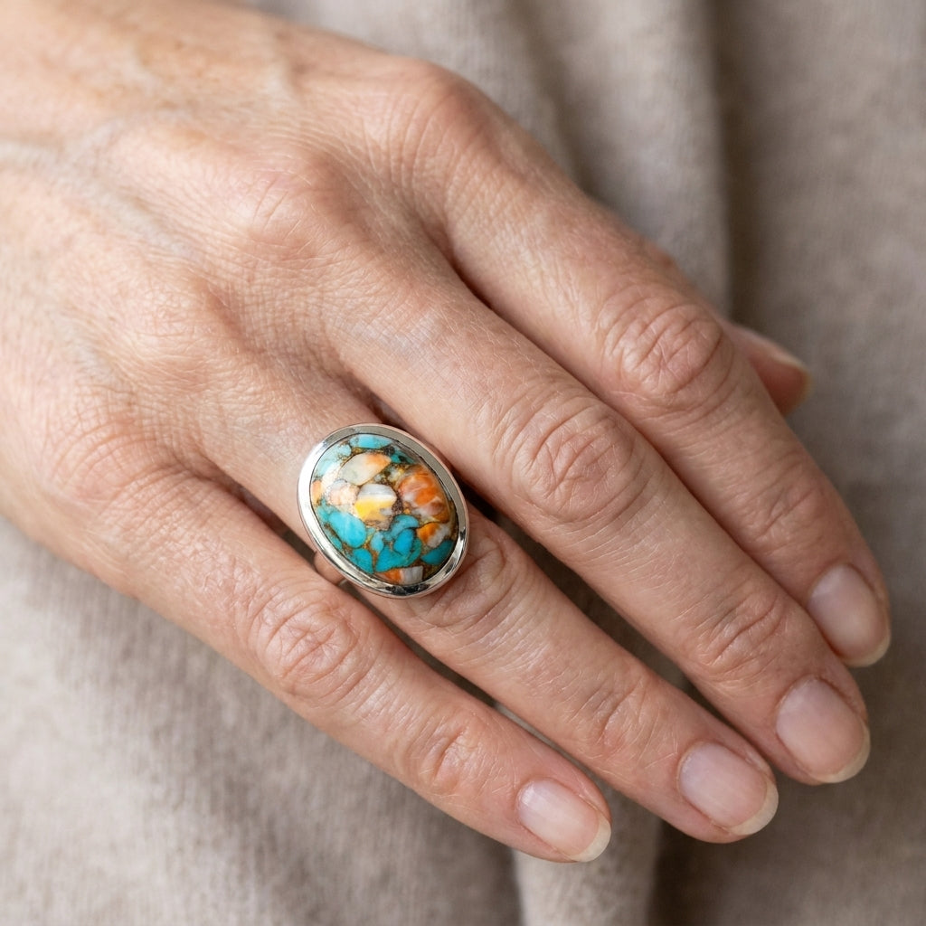 oyster copper turquoise ring sterling silver asr9478 — lifestyle