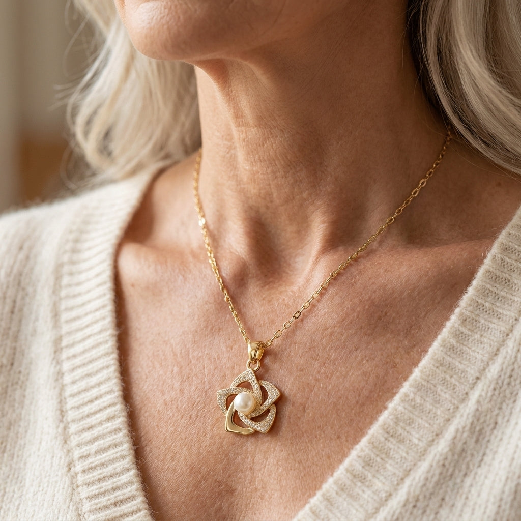 pearl gold radiance necklace — lifestyle