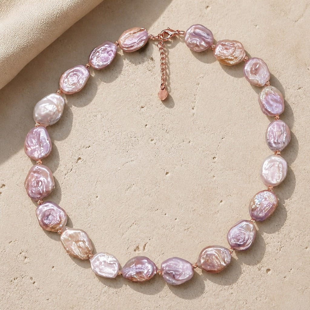 Baroque Lavender Pearl Necklace with Gold-Tone Chain and Adjustable Length — view 2