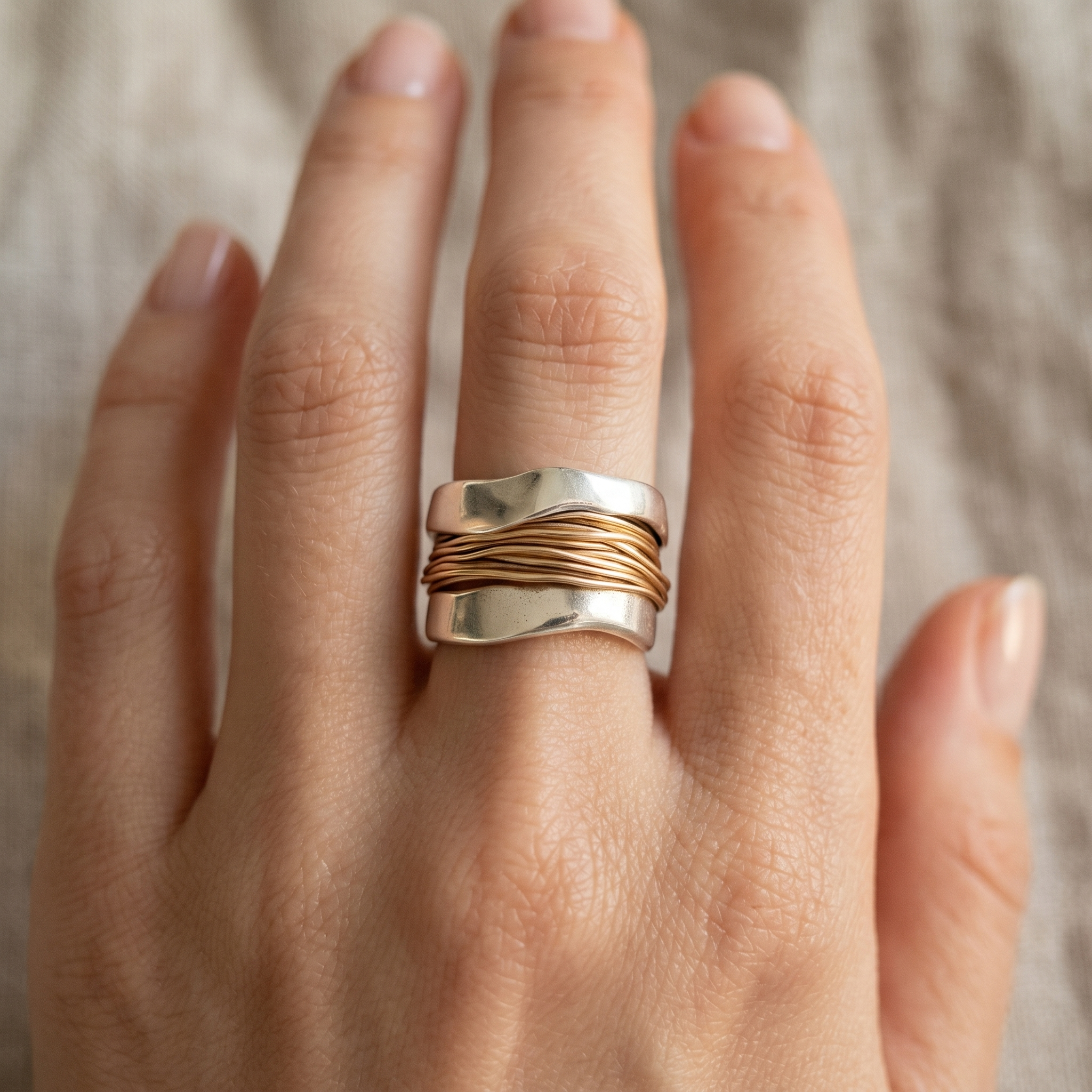 Silver Golden Threads Ring