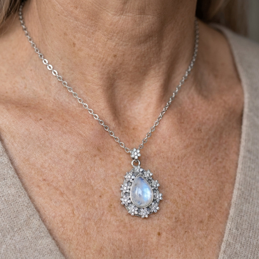 radiant moonstone necklace — lifestyle