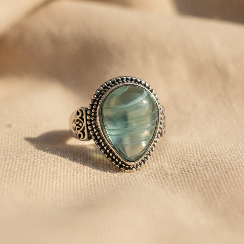retro minimalist gemstone inlaid womens ring — studio