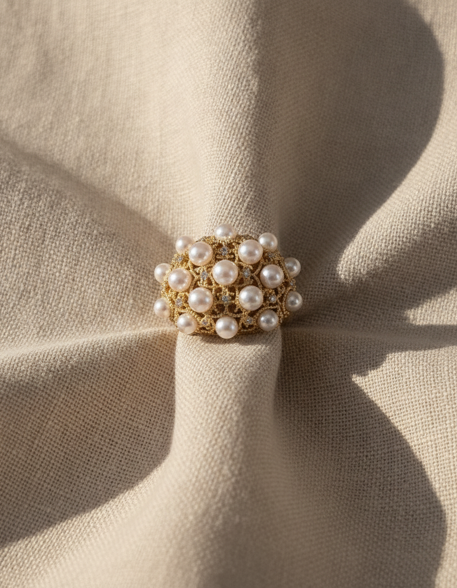 retro starry pearl ring for women - AI-generated studio image