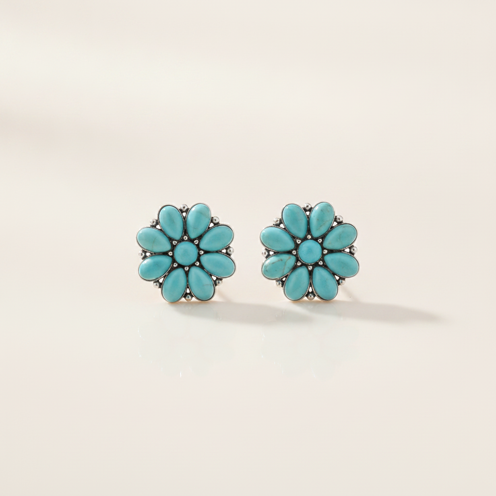 serelith turquoise petal studs white gold — studio