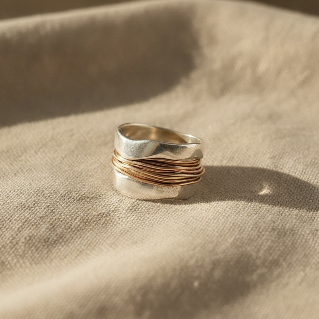 silver ring with golden threads — studio
