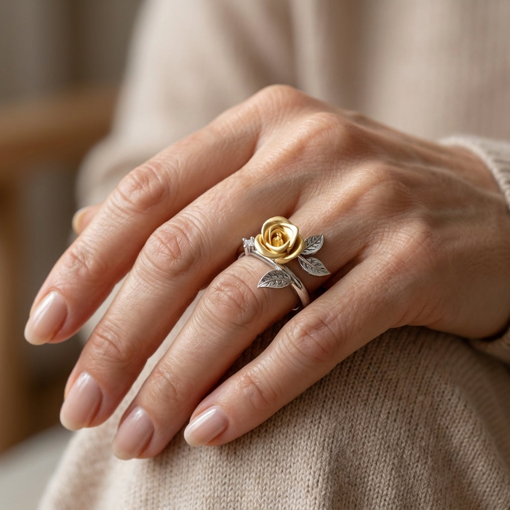 silver yellow rose ring — lifestyle