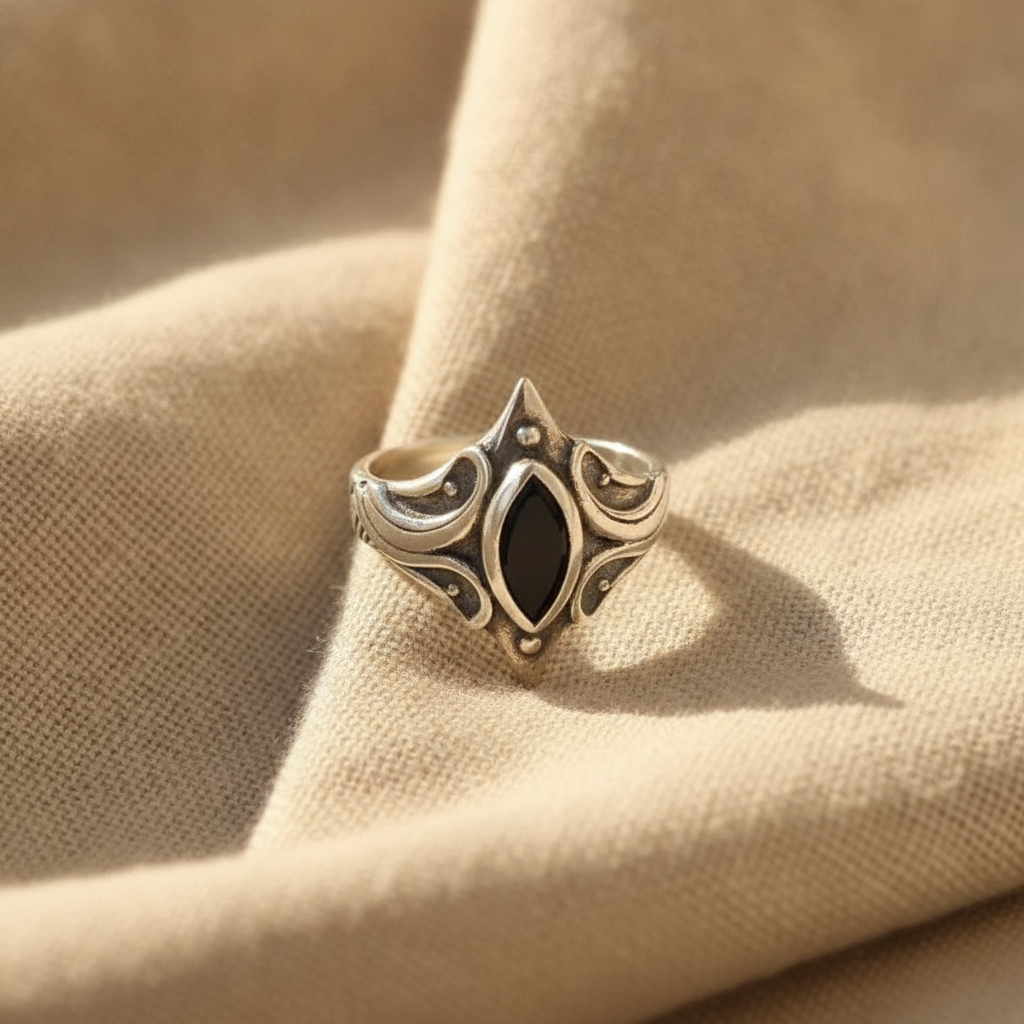 simple retro boho open adjustable index finger ring black ring — studio