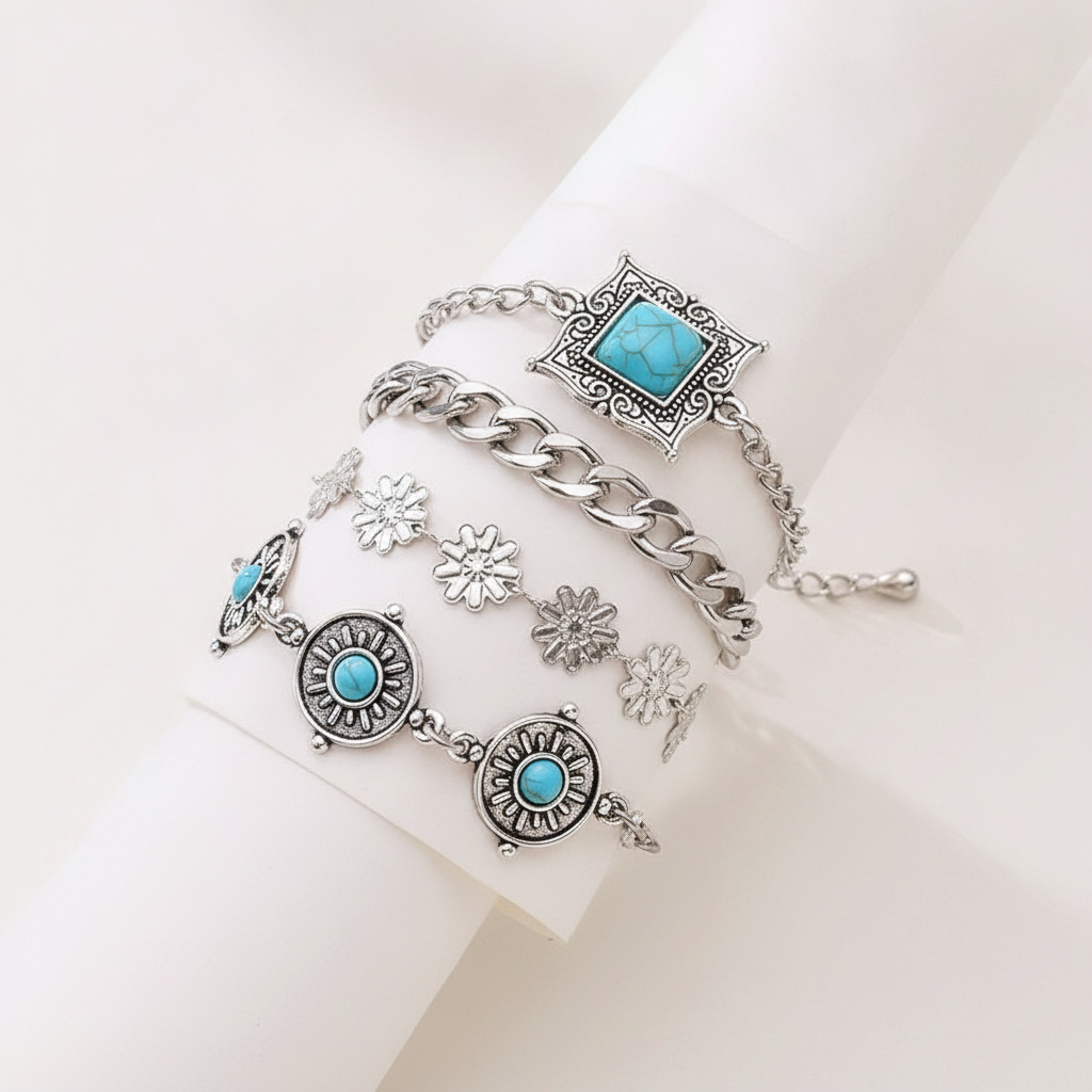 sky stone layered bracelet set white gold — studio