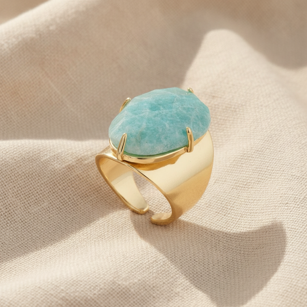 sophisticated amazonite blue goddess ring — studio