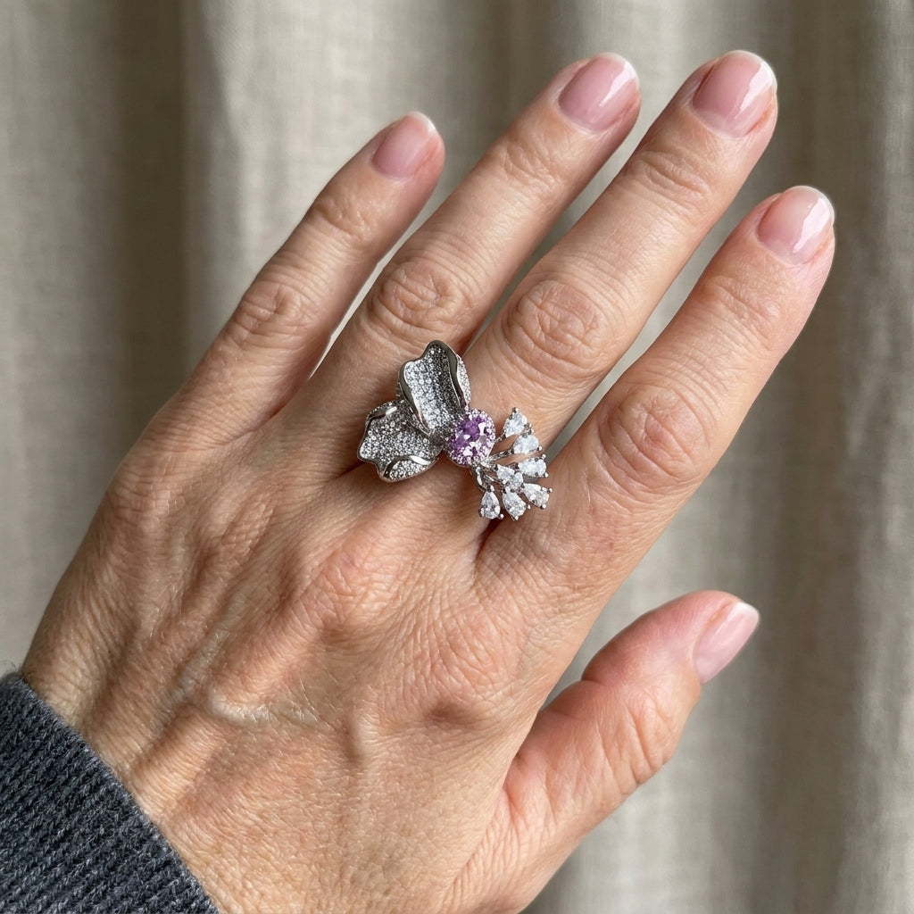sparkling petal ring — lifestyle