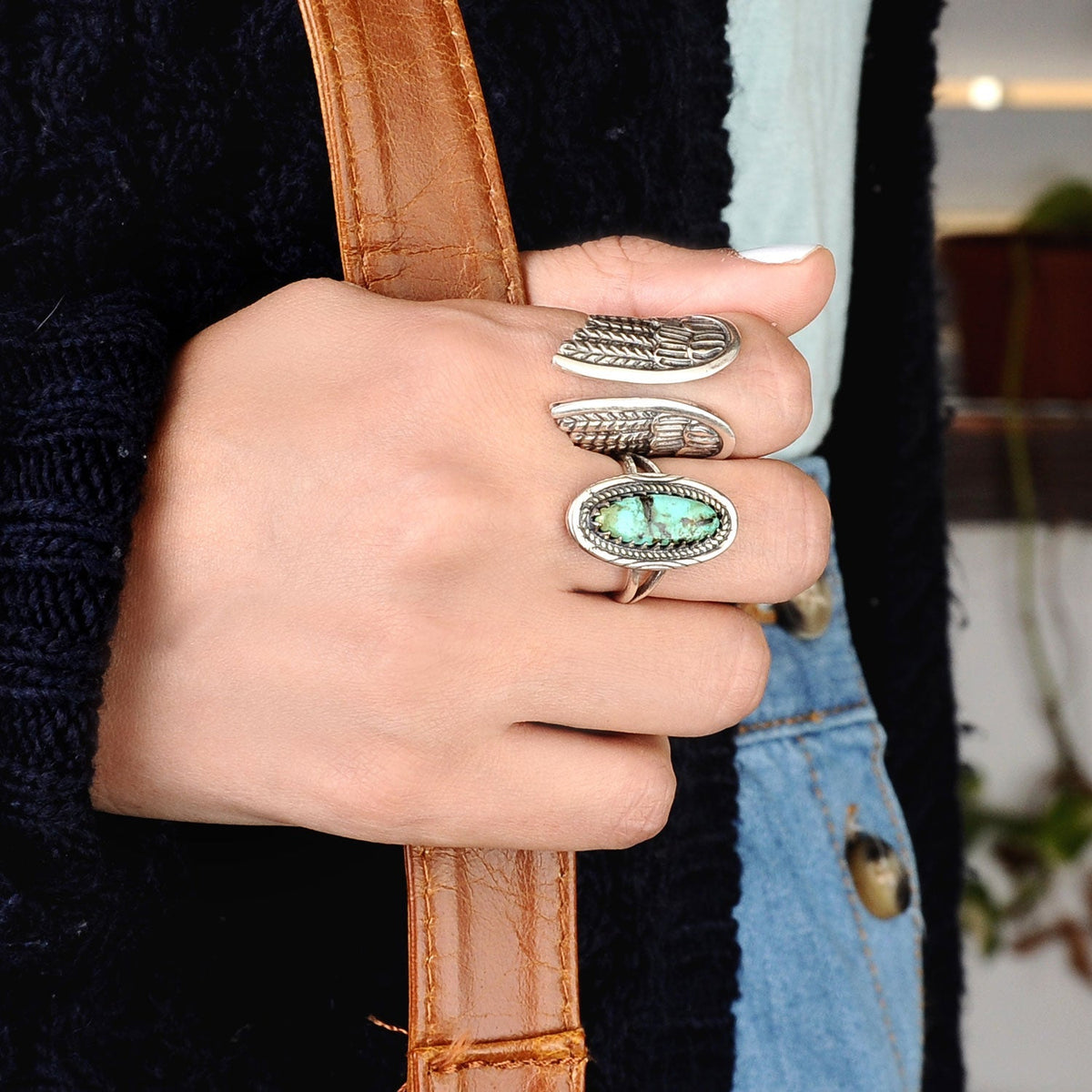 Turquoise Cocktail Ring with Ornate Oval Bezel – Southwestern Boho Style