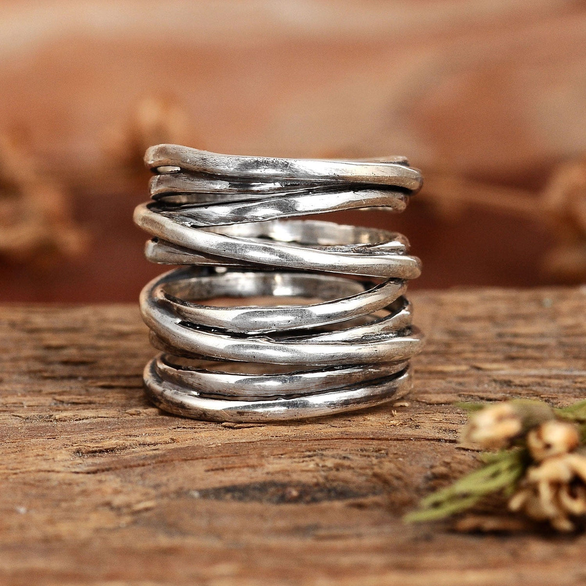 Chunky Wrap Wide Band Ring in Oxidized Sterling Silver