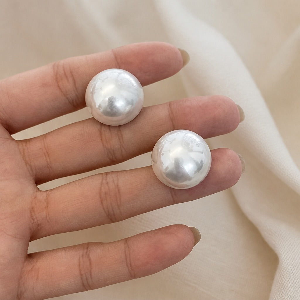 Baroque Pearl Stud Earrings in White Gold Tone — view 2