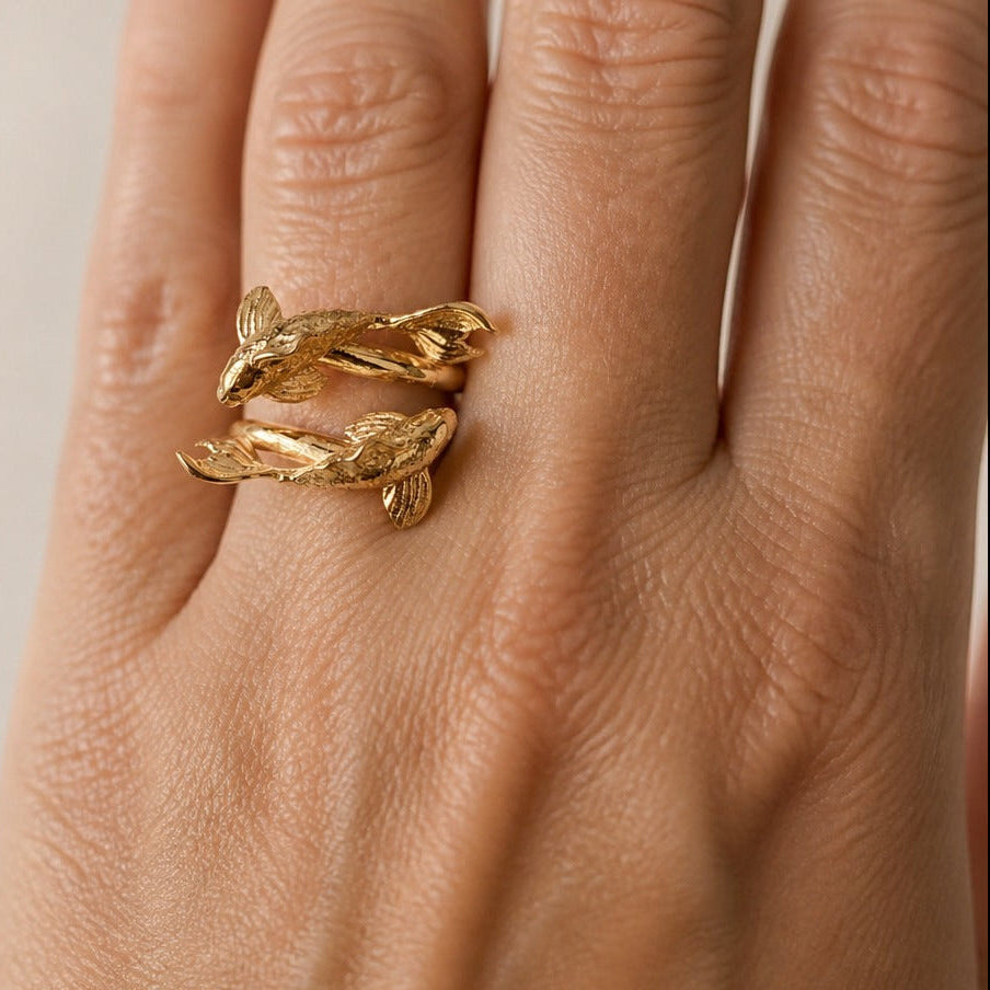 Dual Koi Fish Wrap Ring in Gold Tone — main image