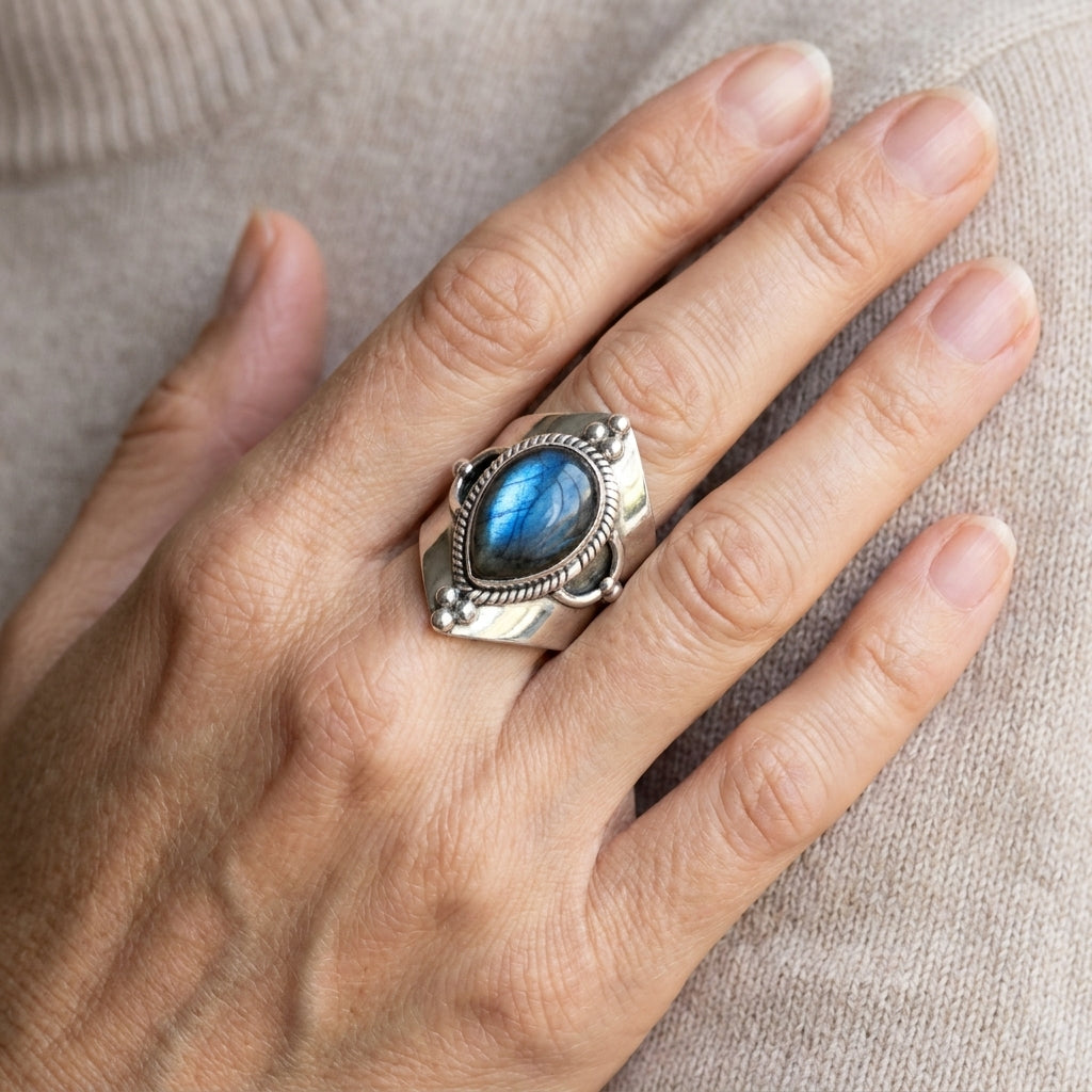 teardrop labradorite ring sterling silver asr9330 — lifestyle