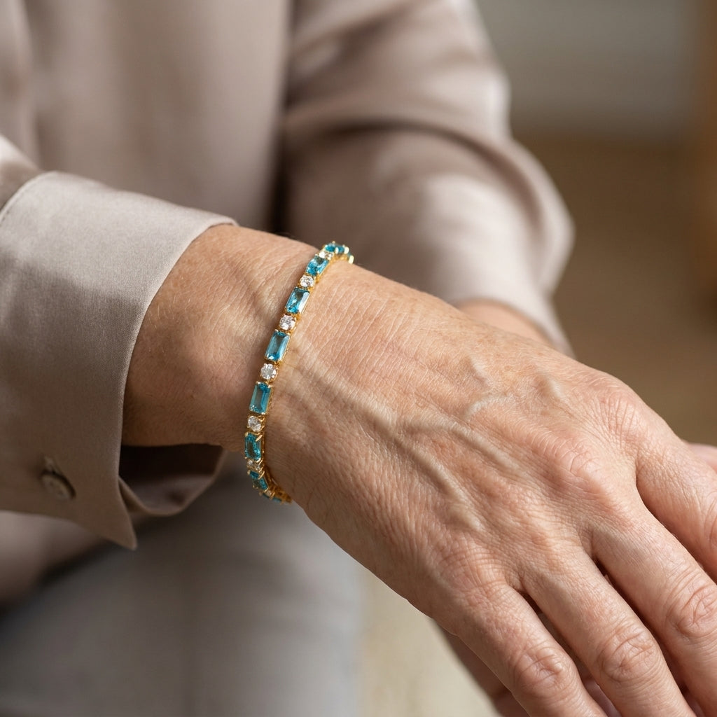 timeless gold natural turquoise bracelet — lifestyle