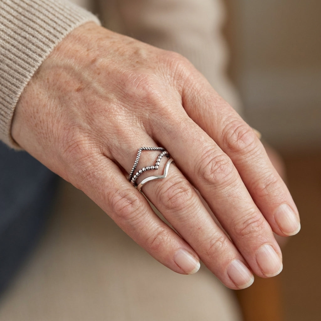 triple chevron boho ring sterling silver asr9018 — lifestyle