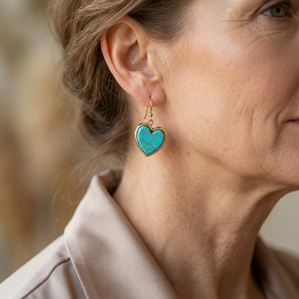 turquoise love earrings rose gold — lifestyle