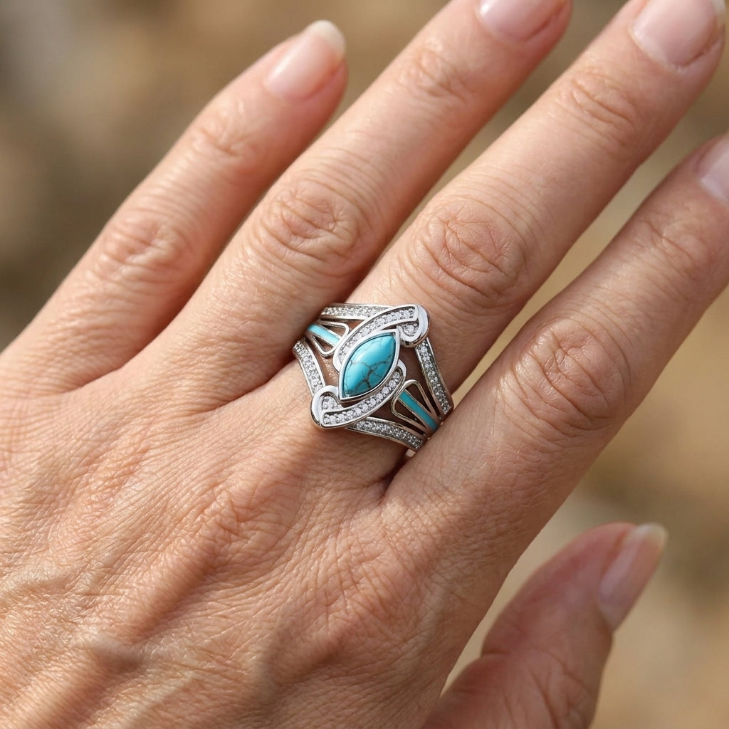 turquoise marquis statement ring white gold — lifestyle
