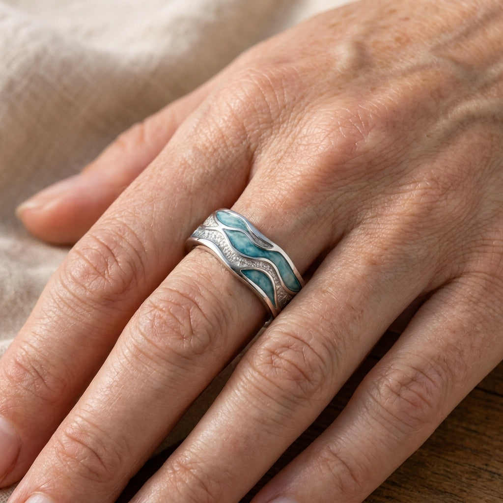 turquoise silvered waves ring — lifestyle