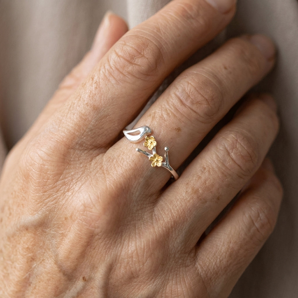 twin blossom ring — lifestyle