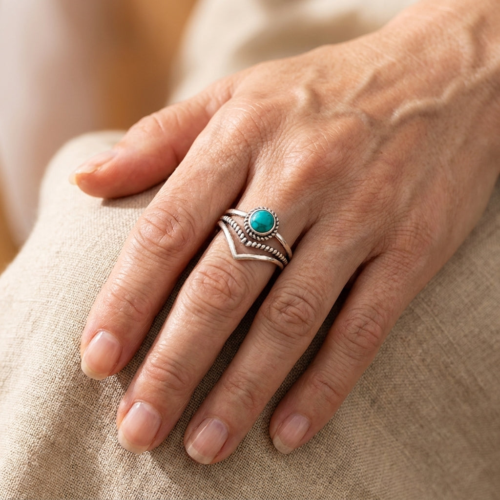 velora turquoise beaded ring gold — lifestyle