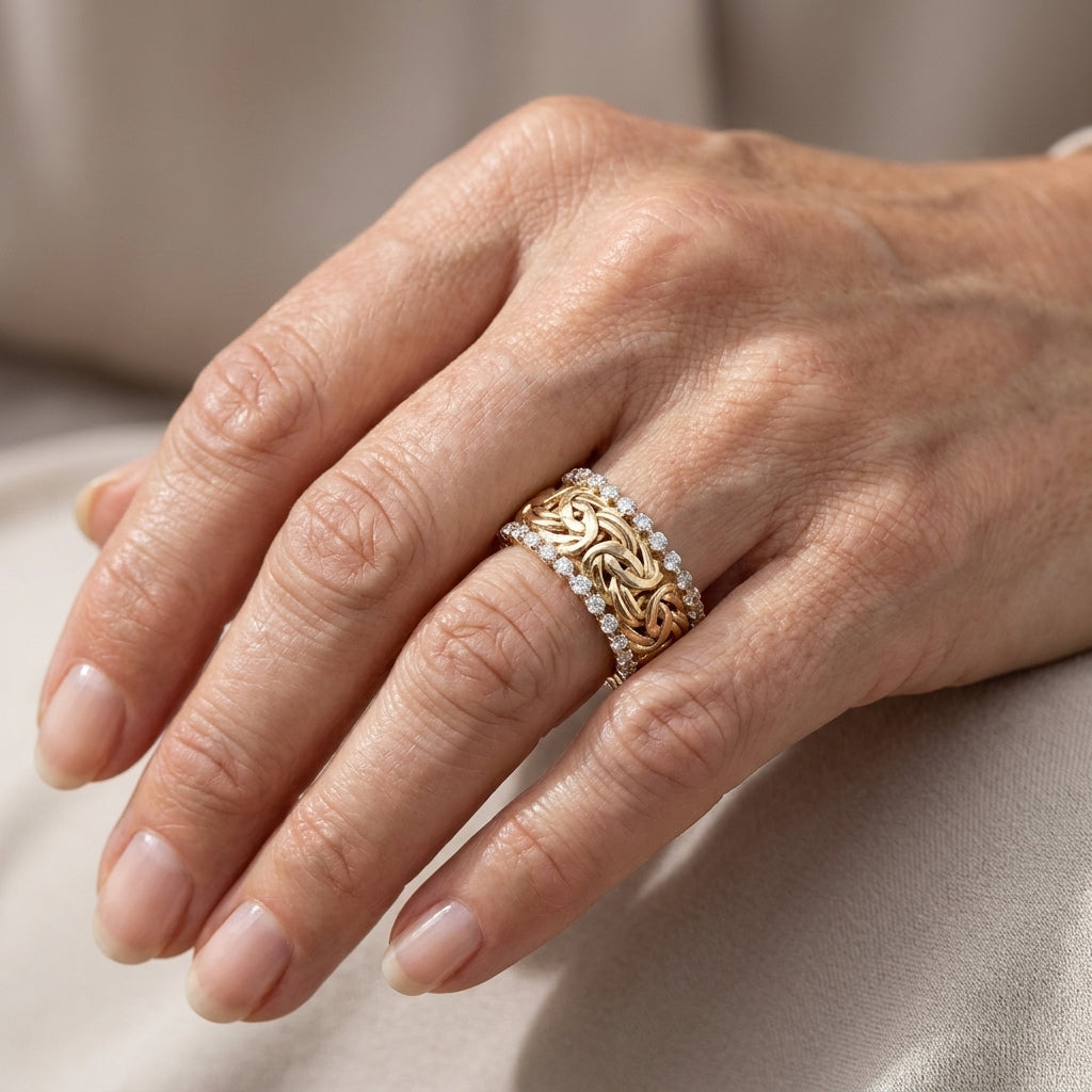vintage gold braided zirconia ring — lifestyle