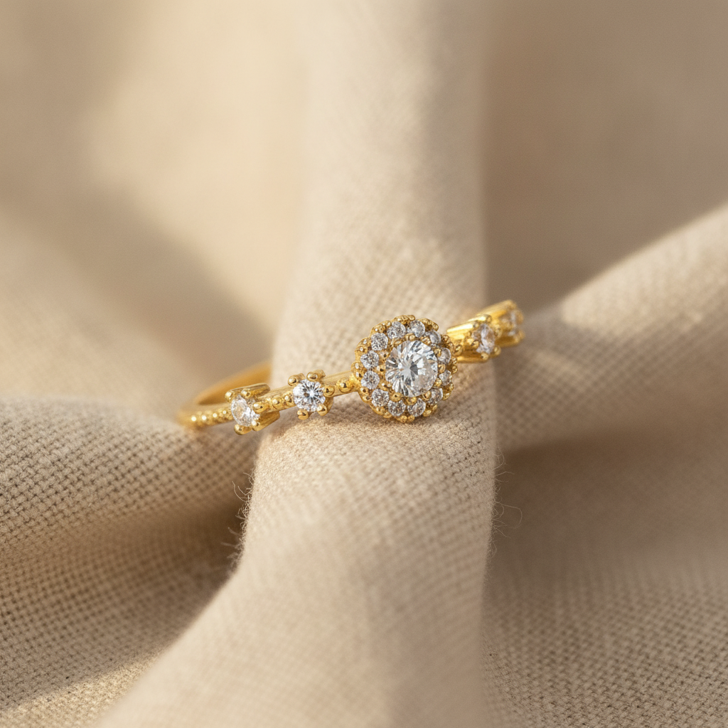 vintage gold halo ring — studio