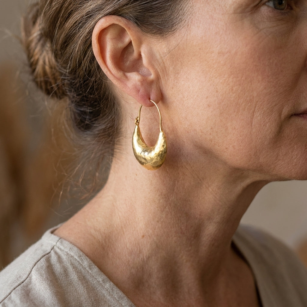 vintage golden basket earrings — lifestyle