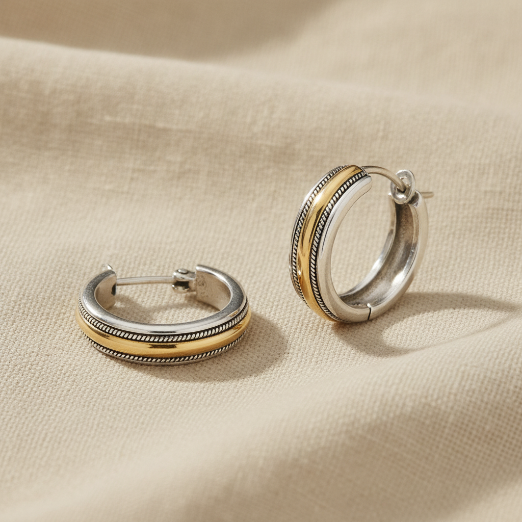 vintage golden line silver hoop earrings — studio