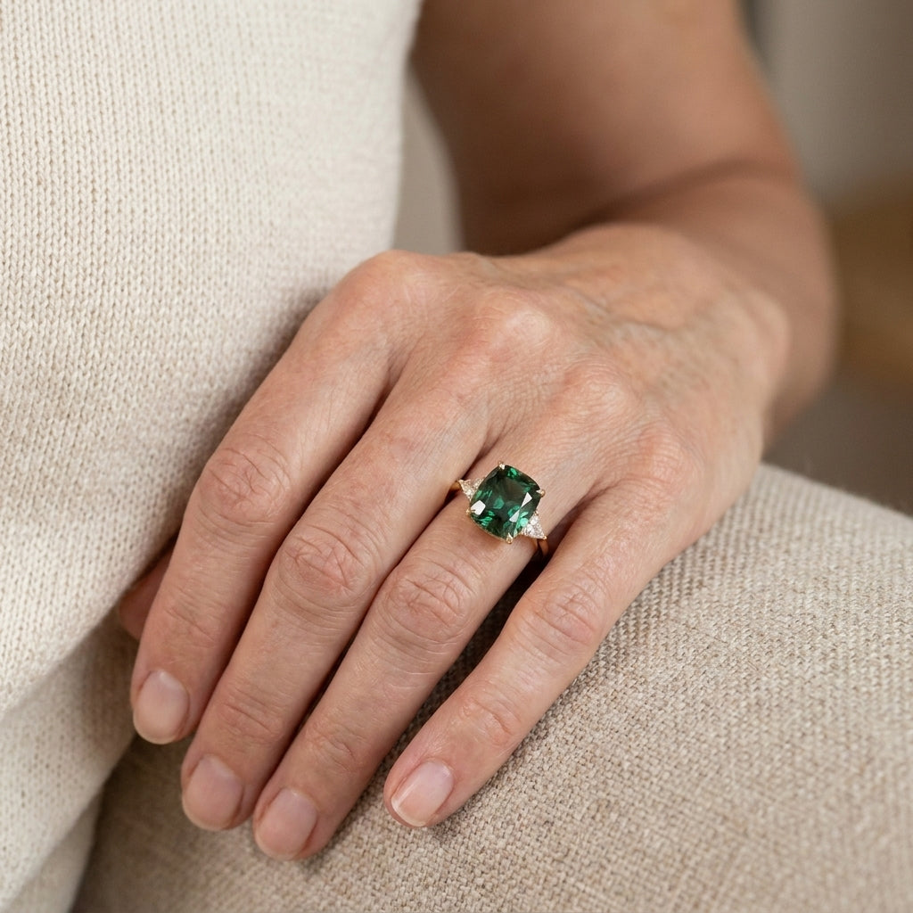 vintage inspired green gemstone ring — lifestyle